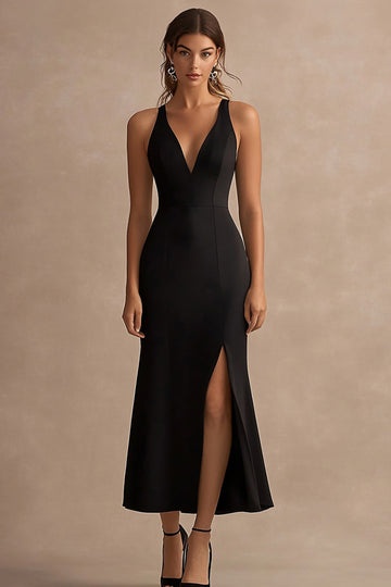 A Line Midi V-Neck Formal Dress with Slit